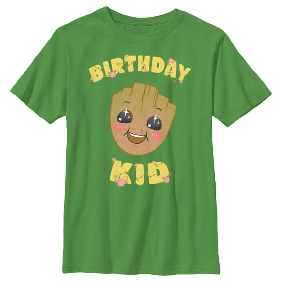Boy's Guardians of the Galaxy Baby Face Birthday Kid Groot  Graphic Tee Kelly Green X Small