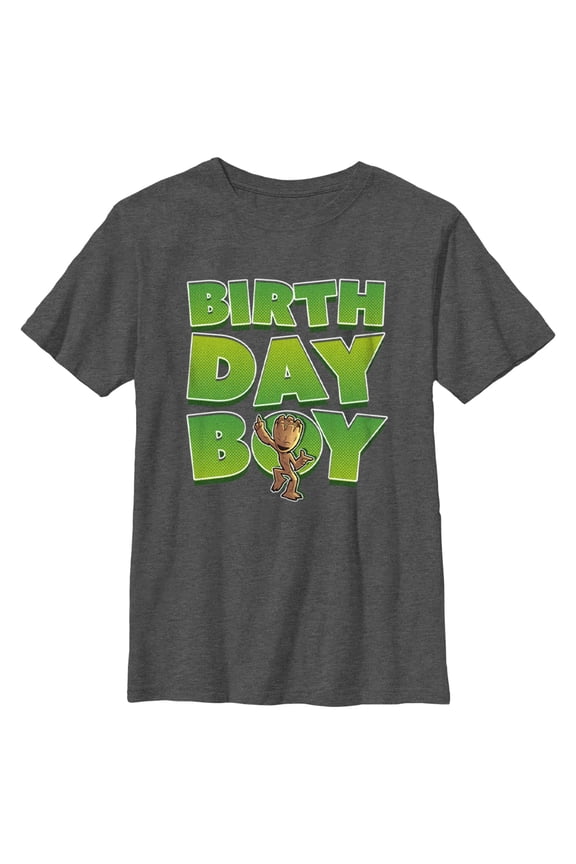 Boy's Guardians of the Galaxy Birthday Boy Dancing Groot Graphic Tee Charcoal Heather Large