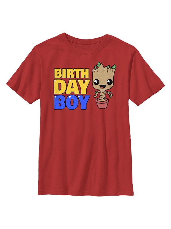 Boy's Guardians of the Galaxy Birthday Boy Pot Plant Groot Graphic Tee Red X Small