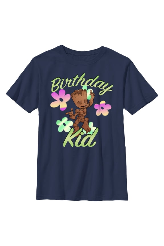 Boy's Guardians of the Galaxy Birthday Kid Groot Graphic Tee Navy Blue Medium