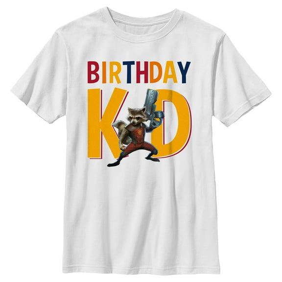 Boy's Guardians of the Galaxy Birthday Kid Rocket Raccoon Graphic Tee White Small