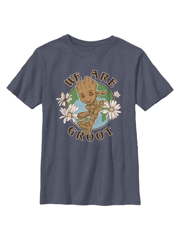 Boy's Guardians of the Galaxy Earth Day We Are Groot Graphic Tee Navy Blue Heather Medium
