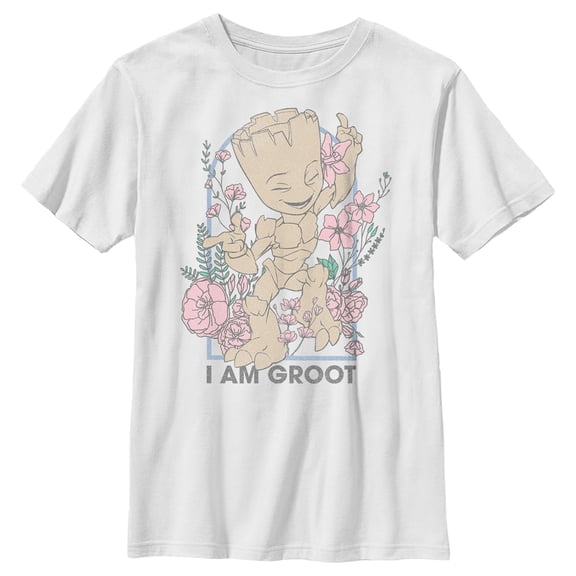 Boy's Guardians of the Galaxy Floral I Am Groot  Graphic Tee White Large