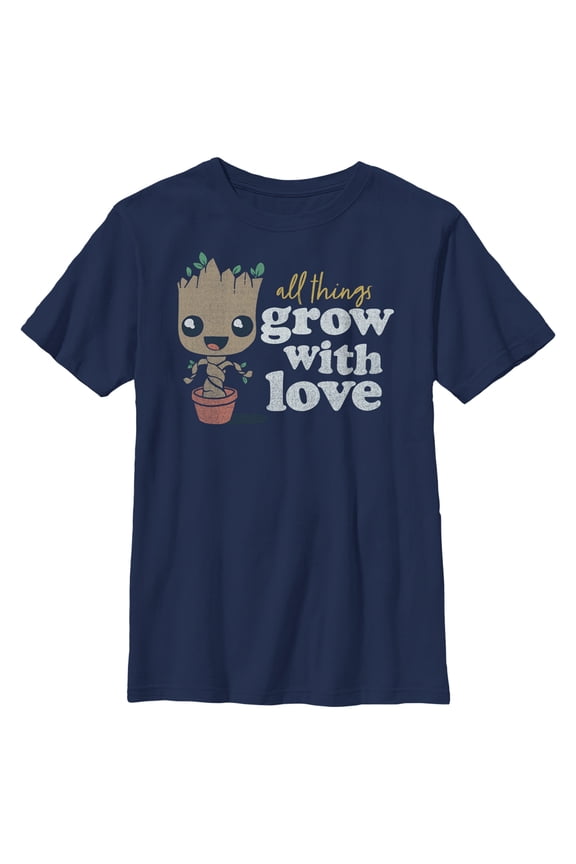 Boy's Guardians of the Galaxy Groot All Things Grow with Love Graphic Tee Navy Blue Large