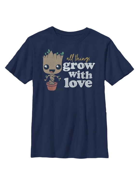Boy's Guardians of the Galaxy Groot All Things Grow with Love Graphic Tee Navy Blue Medium