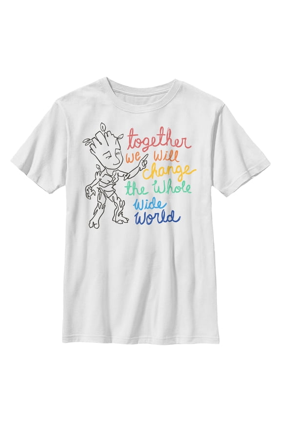 Boy's Guardians of the Galaxy Groot Together We Will Change the World Graphic Tee White Small