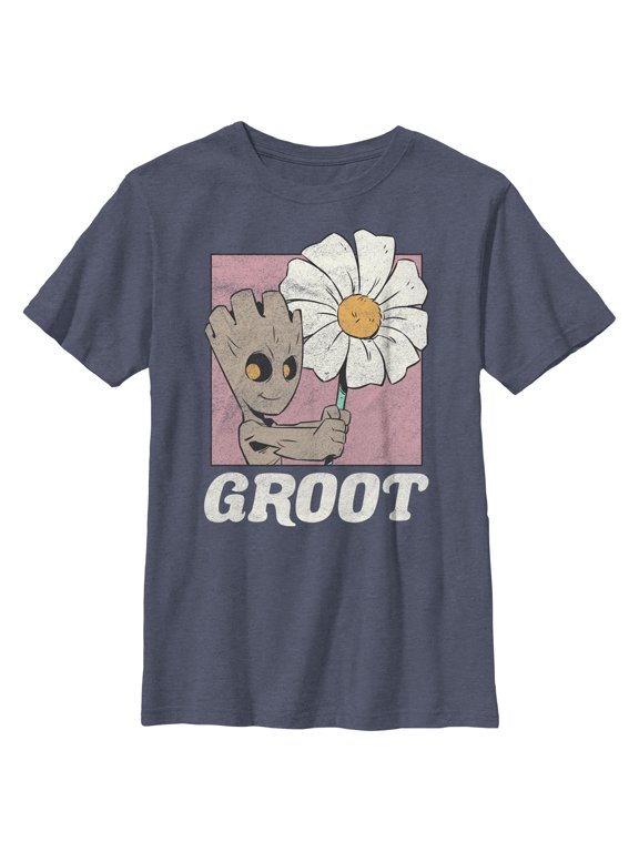 Boy's Guardians of the Galaxy Groot and Flower Portrait Graphic Tee Navy Blue Heather Medium