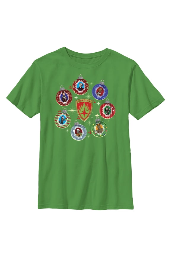 Boy's Guardians of the Galaxy Holiday Special Character Ornaments Graphic Tee Kelly Green Large