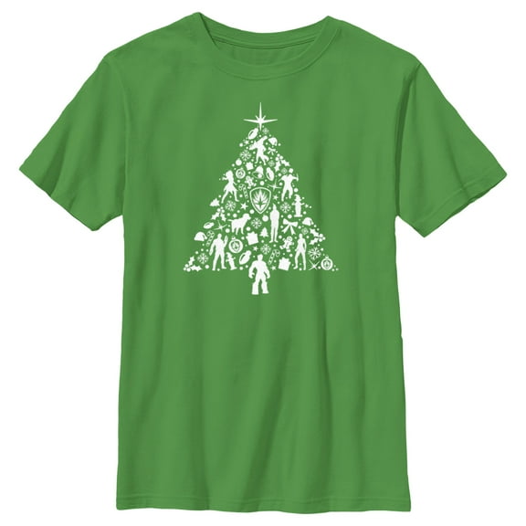 Boy's Guardians of the Galaxy Holiday Special Silhouettes Christmas Tree Graphic Tee Kelly Green Large