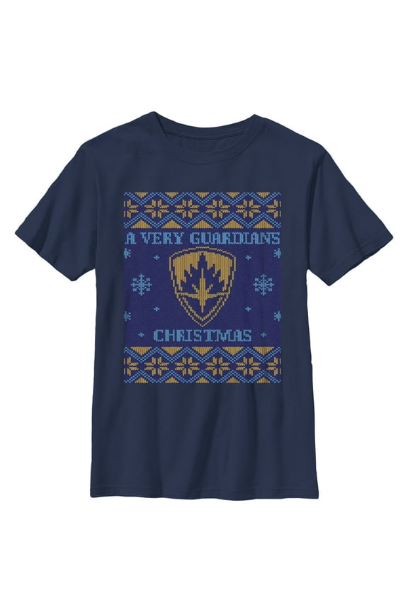 Boy's Guardians of the Galaxy Holiday Special Ugly Christmas Sweater Graphic Tee Navy Blue X Large