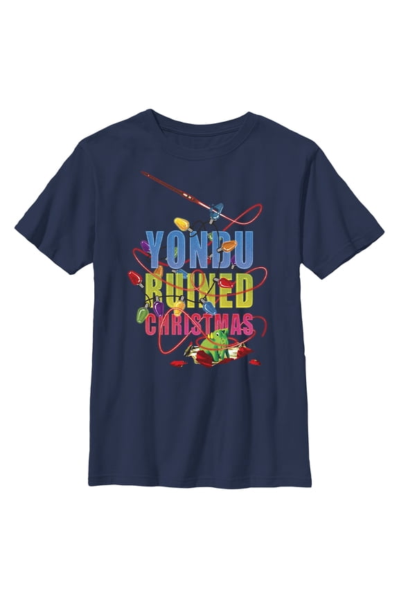 Boy's Guardians of the Galaxy Holiday Special Yondu Ruined Christmas Lights Graphic Tee Navy Blue X Small