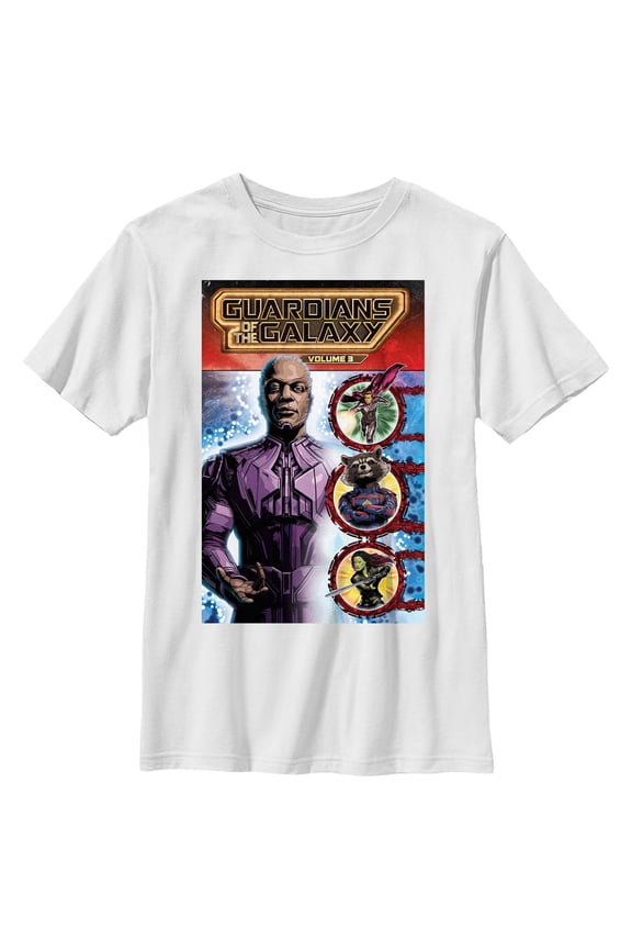 Boy's Guardians of the Galaxy Vol. 3 High Evolutionary Comic Book Poster Graphic Tee White Large