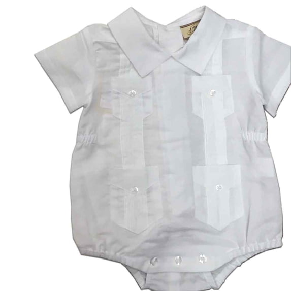 Boy's Guayabera Romper, Linen/Cotton SIZE:036M COLOR:WH