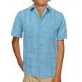 thumbnail image 1 of Boy's Guayabera Wedding Baptism Kids Toddler Junior Button-Up Casual Dress Shirt (Blue, 8), 1 of 1