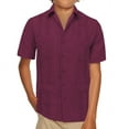 thumbnail image 1 of Boy's Guayabera Wedding Baptism Kids Toddler Junior Button-Up Casual Dress Shirt (Burgundy, 16), 1 of 1