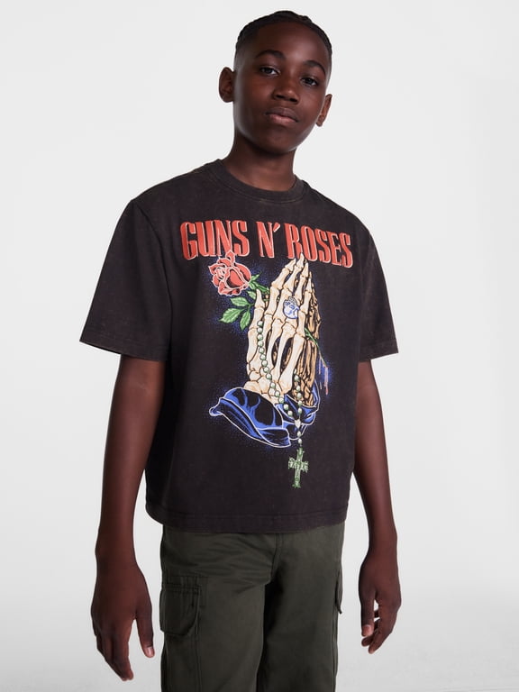 Boys Guns N Roses Garment Washed Graphic Tee with Short Sleeves, Sizes 4-18