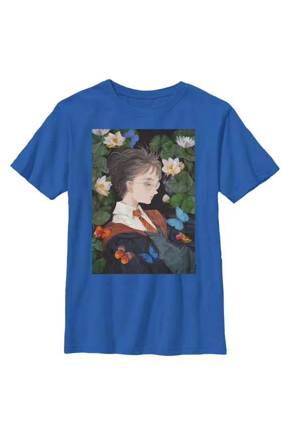 Boy's Harry Potter Artistic Harry in Lily Pads  Graphic Tee Royal Blue Large