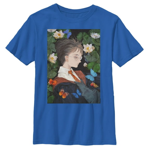 Boy's Harry Potter Artistic Harry in Lily Pads Graphic Tee Royal Blue X Large