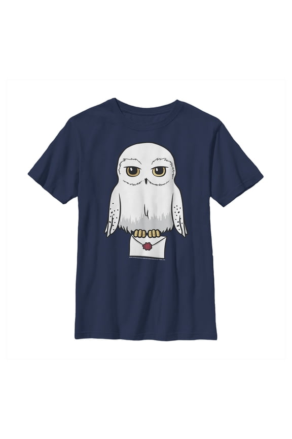 Boy's Harry Potter Cartoon Hedwig Letter Graphic Tee Navy Blue Large