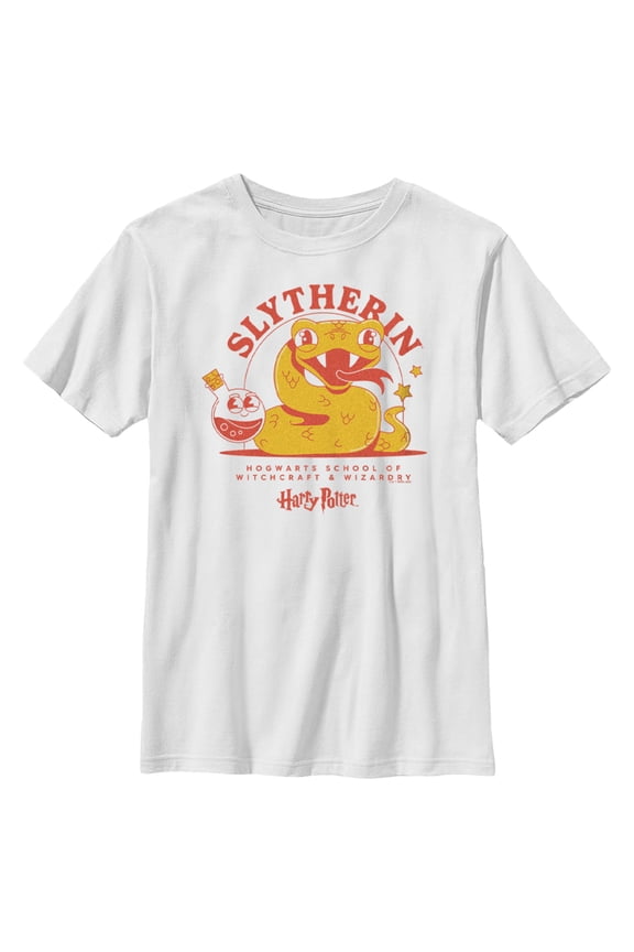 Boy's Harry Potter Cute Slytherin Snake Graphic Tee White Small