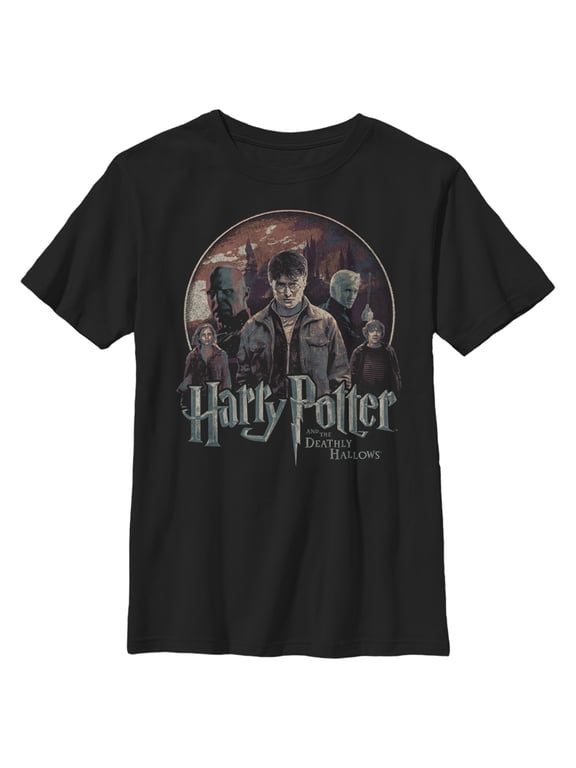 Boy's Harry Potter Deathly Hallows Group Shot Graphic Tee Black Medium