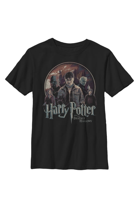 Boy's Harry Potter Deathly Hallows Group Shot Graphic Tee Black Medium