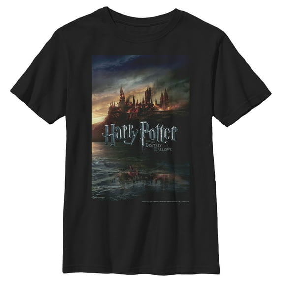 Boy's Harry Potter Deathly Hallows Hogwarts Poster Graphic Tee Black X Small