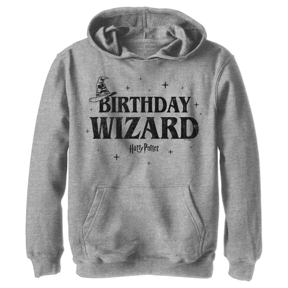 Boy's Harry Potter Distressed Birthday Wizard Pull Over Hoodie Athletic Heather Large