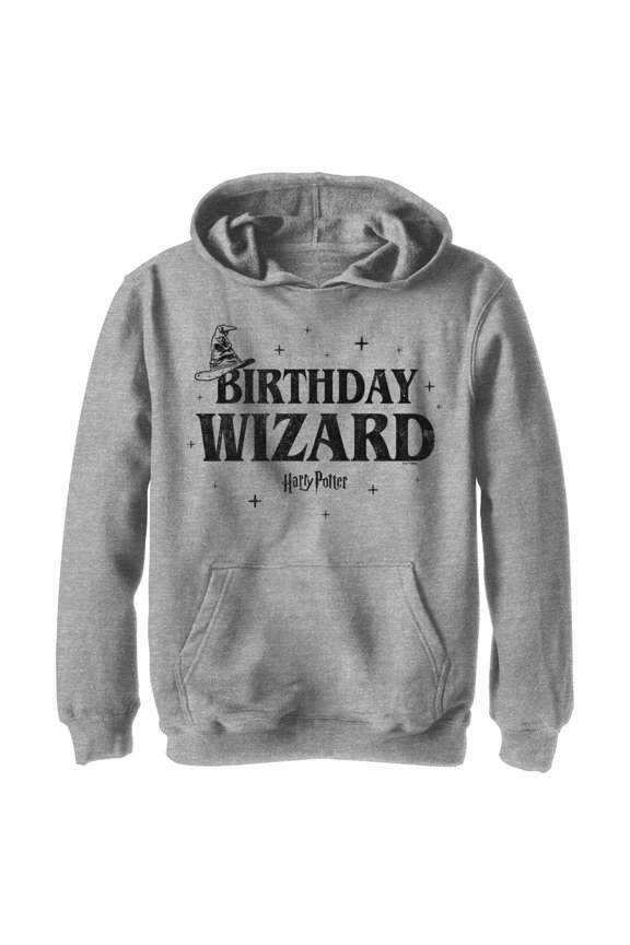 Boy's Harry Potter Distressed Birthday Wizard Pull Over Hoodie Athletic Heather Medium