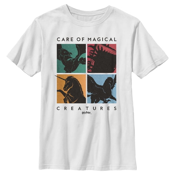 Boy's Harry Potter Four Fantasy Creatures Graphic Tee White Medium