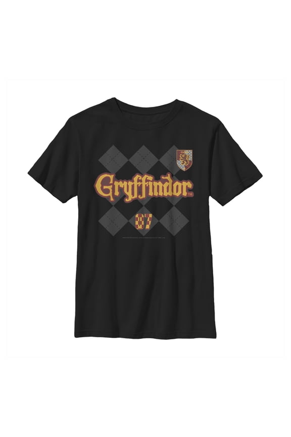 Boy's Harry Potter Gryffindor Argyle Print Graphic Tee Black X Large
