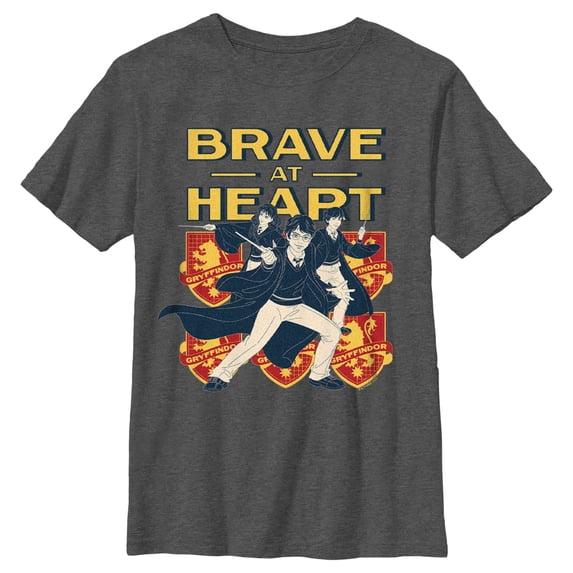 Boy's Harry Potter Gryffindor Brave at Heart Graphic Tee Charcoal Heather Small