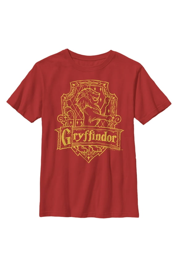Boy's Harry Potter Gryffindor Line Art Crest  Graphic Tee Red Large