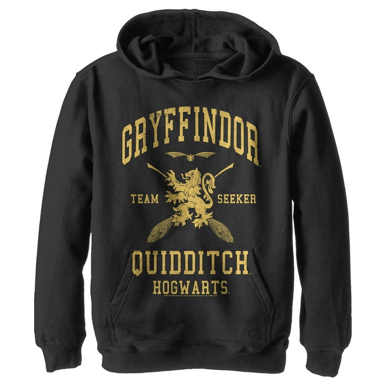 Boy s Harry Potter Gryffindor Quidditch Gold Team Seeker Pull Over Hoodie Black Medium