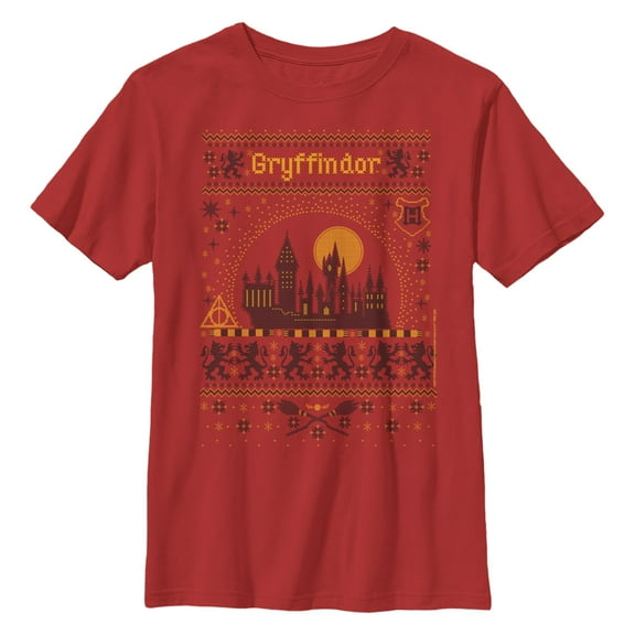 Boy's Harry Potter Gryffindor Ugly Christmas Sweater Print  Graphic T-Shirt