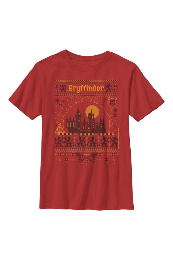 Boy's Harry Potter Gryffindor Ugly Christmas Sweater Print  Graphic T-Shirt