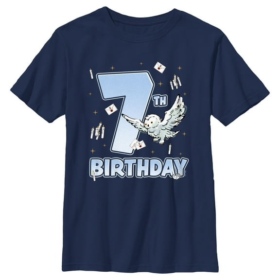 Boy's Harry Potter Hedwig 7th Birthday Graphic Tee Navy Blue X Large