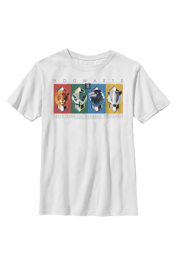 Boy's Harry Potter Hogwarts House Mascots Graphic Tee White Small