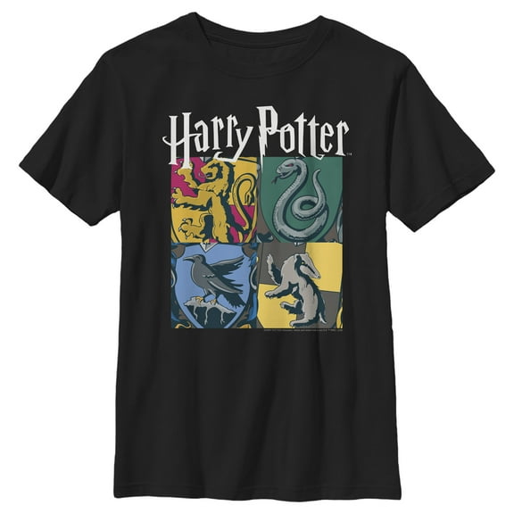 Harry Potter Boys' Hogwarts Houses Vintage Collage Graphic Tee,