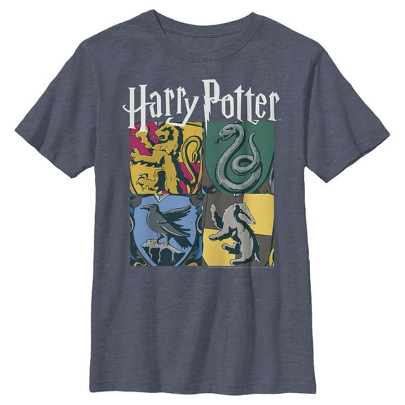 Harry Potter Boys' Hogwarts Houses Vintage Collage Graphic Tee,