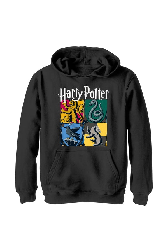 Boy's Harry Potter Hogwarts Houses Vintage Collage Pull Over Hoodie Black Small