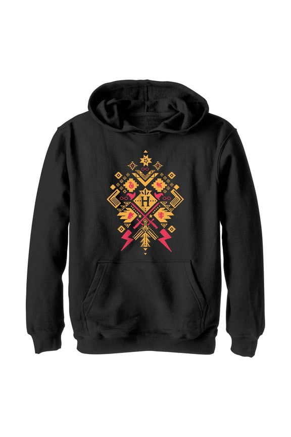 Boy's Harry Potter Hogwarts Icon Pattern Pull Over Hoodie Black Small