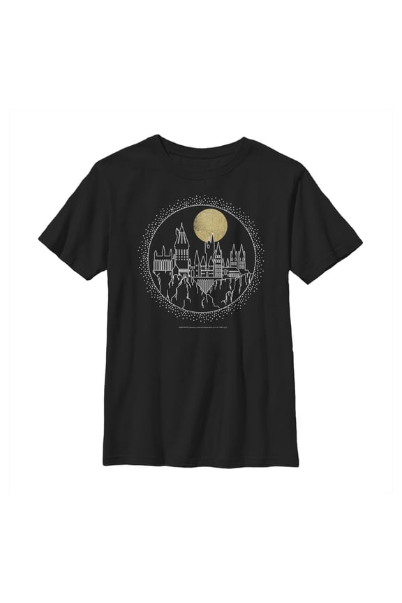 Boy's Harry Potter Hogwarts Line Art Moonrise Graphic Tee Black Medium