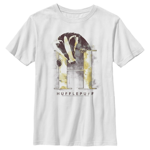 Boy's Harry Potter Hufflepuff Badger Watercolor  Graphic Tee White X Large