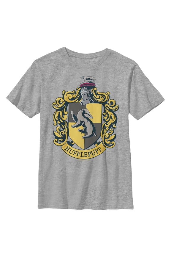 Boy's Harry Potter Hufflepuff Gold Crest Graphic Tee Athletic Heather Large