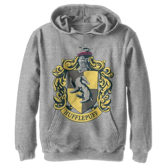 Boy's Harry Potter Hufflepuff Gold Crest  Pull Over Hoodie Athletic Heather Medium