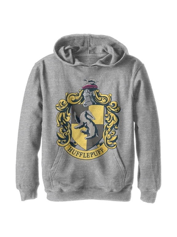 Boy's Harry Potter Hufflepuff Gold Crest Pull Over Hoodie Athletic Heather Medium