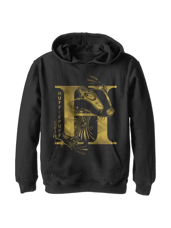 Boy's Harry Potter Hufflepuff H Logo Pull Over Hoodie Black Small