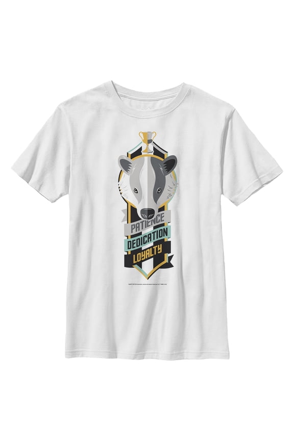 Boy's Harry Potter Hufflepuff Patience Dedication Loyalty Graphic Tee White Large