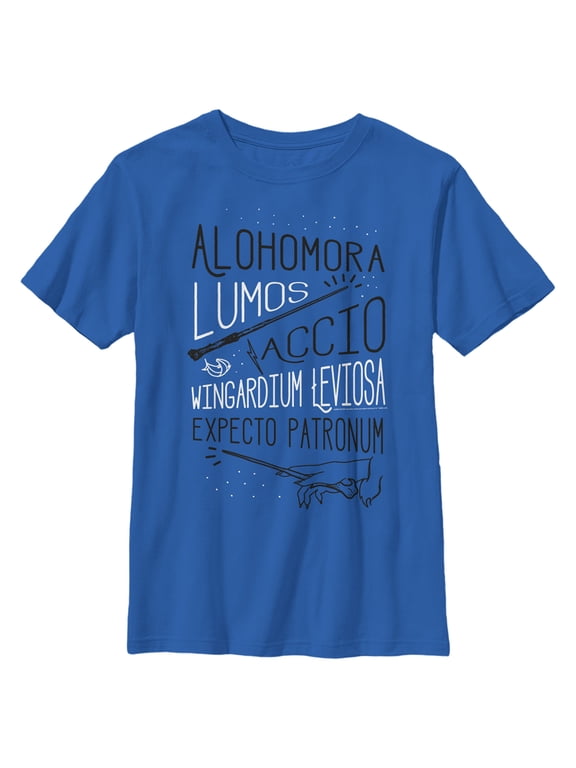 Boy's Harry Potter List of Spells Graphic Tee Royal Blue Large